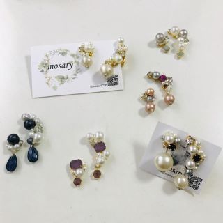 6color*コットンパールとビジューのイヤーカフ＆ピアス/イヤリングのセット(イヤーカフ)