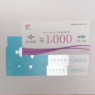 京都水族館年間パスポート引換券2枚+利用券1000円(水族館)