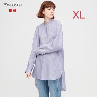 ユニクロ(UNIQLO)のユニクロ JWアンダーソン リネンブレンドスタンドカラーシャツXL／ブルー 新品(シャツ/ブラウス(長袖/七分))