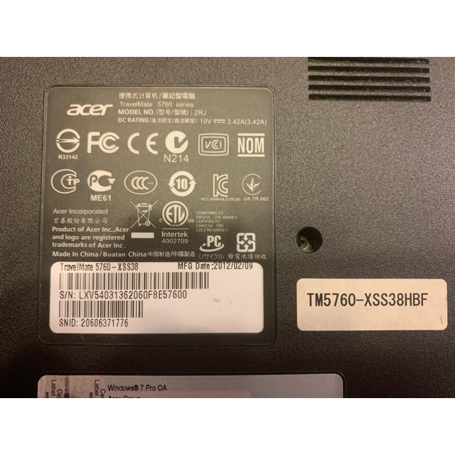 Acer(エイサー)のノートパソコン  acer TravelMate 5760-XSS38  スマホ/家電/カメラのPC/タブレット(ノートPC)の商品写真