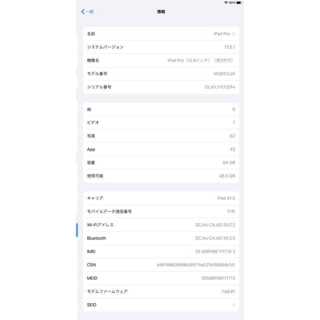 第二世代iPadPro12.9 Wi-Fi+Cellular sim解除済64G