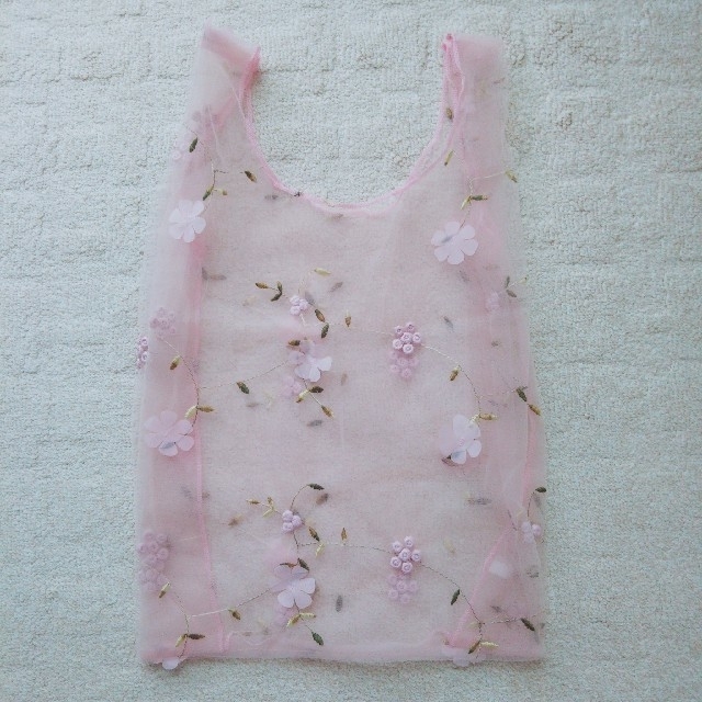 シアー エコバック 花柄 ピンク                  オーガンジー レディースのバッグ(エコバッグ)の商品写真