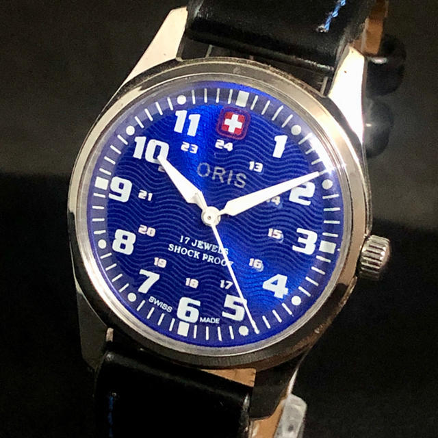 ORIS 1970's ブルーミリタリー 激レアメンズ 腕時計 機械式手巻17石