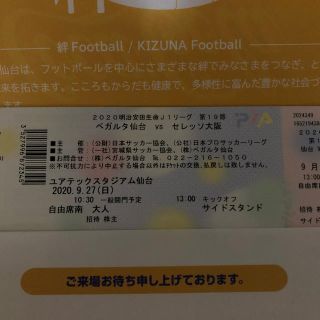 ９月２７日ベガルタ仙台ＶSセレッソ大阪自由席南二枚セット(サッカー)