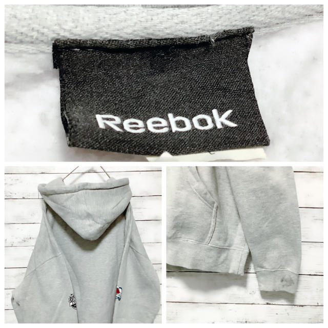 Reebok(リーボック)のReebok  一点物　ビッグロゴ　アームロゴ　グレープルオーバーパーカー　L メンズのトップス(パーカー)の商品写真