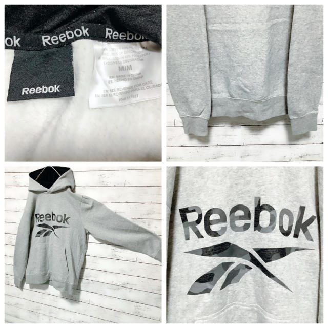 Reebok(リーボック)のReebok 一点物　迷彩ビッグロゴ　グレープルオーバーパーカー メンズのトップス(パーカー)の商品写真