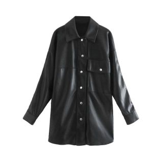 ザラ(ZARA)の🍁秋新作🍁2215◆black フェイクレザー PU ジャケット(ノーカラージャケット)