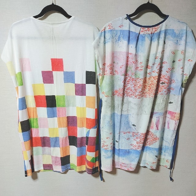 Design Tshirts Store graniph(グラニフ)のグラニフ．ロング丈Tシャツ．エルマー．スイミー レディースのトップス(Tシャツ(半袖/袖なし))の商品写真