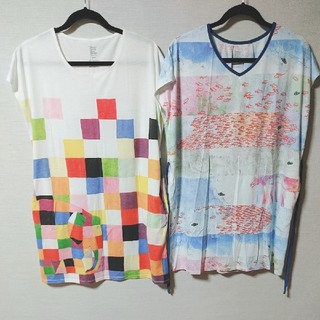 グラニフ(Design Tshirts Store graniph)のグラニフ．ロング丈Tシャツ．エルマー．スイミー(Tシャツ(半袖/袖なし))