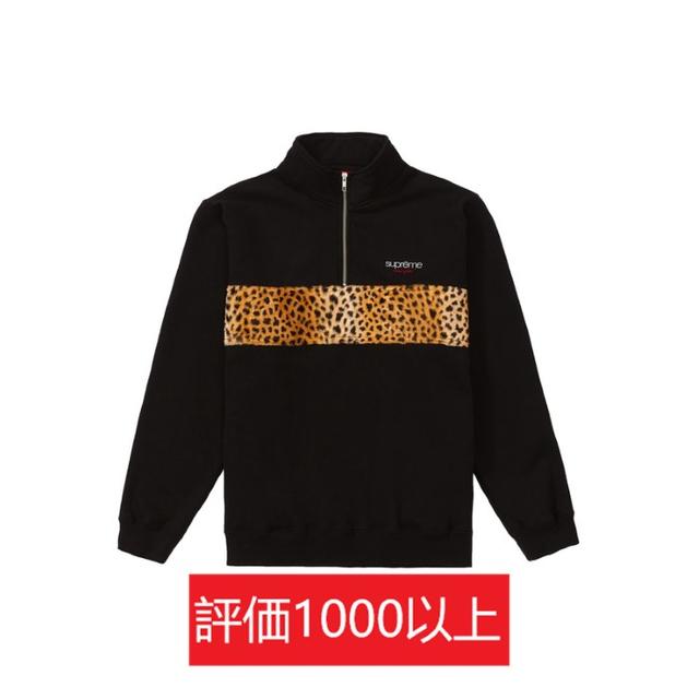 Supreme(シュプリーム)のLeopard Panel Half Zip Sweatshirt 黒M メンズのトップス(スウェット)の商品写真