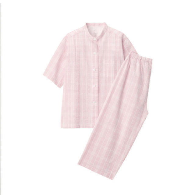 MUJI (無印良品)(ムジルシリョウヒン)の無印良品脇に縫い目のない　サッカー織り半袖パジャマ 婦人Mピンク×柄 レディースのルームウェア/パジャマ(パジャマ)の商品写真