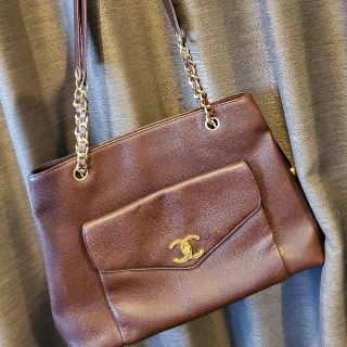 シャネル(CHANEL)のシャネル キャビアスキン ヴィンテージ ショルダーバッグ チェーン ブラウン(トートバッグ)