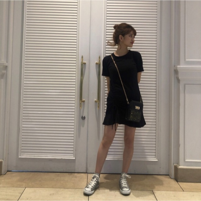 Lochie(ロキエ)のBlack shirring onepiece🏠 レディースのワンピース(ミニワンピース)の商品写真