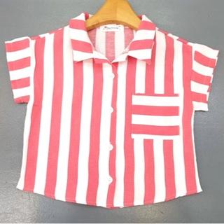 韓国子供服 Red Piltong カラーストライプデザイン半袖シャツ(ブラウス)