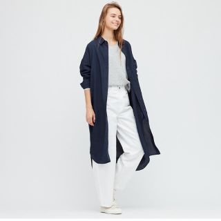 ユニクロ(UNIQLO)のUNIQLO リネンブレンドシャツワンピース　ブルー　S  新品未使用品(ロングワンピース/マキシワンピース)