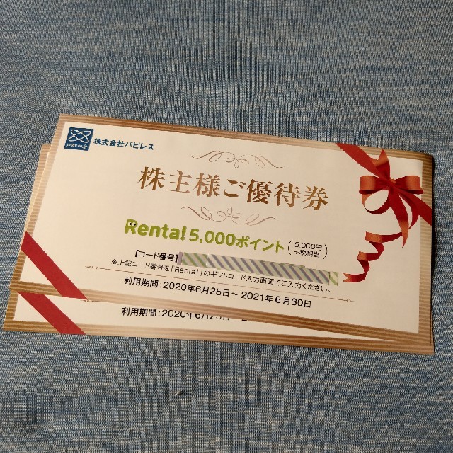 パピレス株主優待一万円分　Renta!