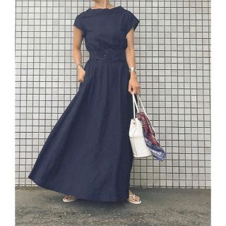 ドゥーズィエムクラス(DEUXIEME CLASSE)のmaison de R リネンマキシワンピース　ネイビーの¥32780(ロングワンピース/マキシワンピース)