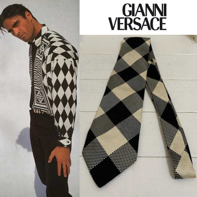 Gianni Versace(ジャンニヴェルサーチ)のGIANNI VERSACE VINTAGE イタリア製 チェックシルクネクタイ メンズのファッション小物(ネクタイ)の商品写真