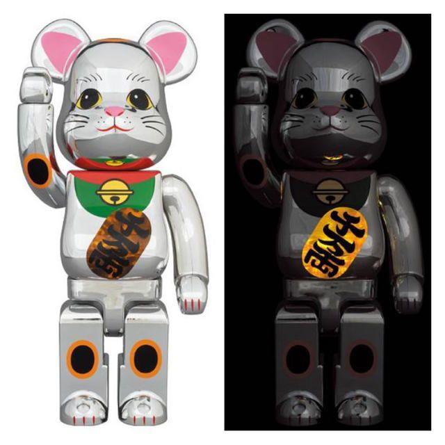 【5体セット】BE@RBRICK 招き猫 銀メッキ 発光 400％