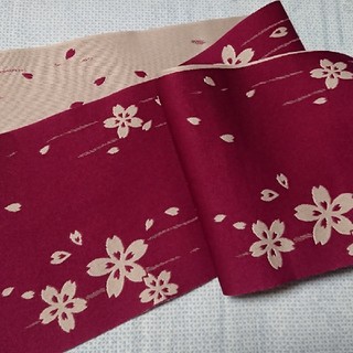 半幅帯 リバーシブル ～赤紫×ベージュ～(浴衣帯)