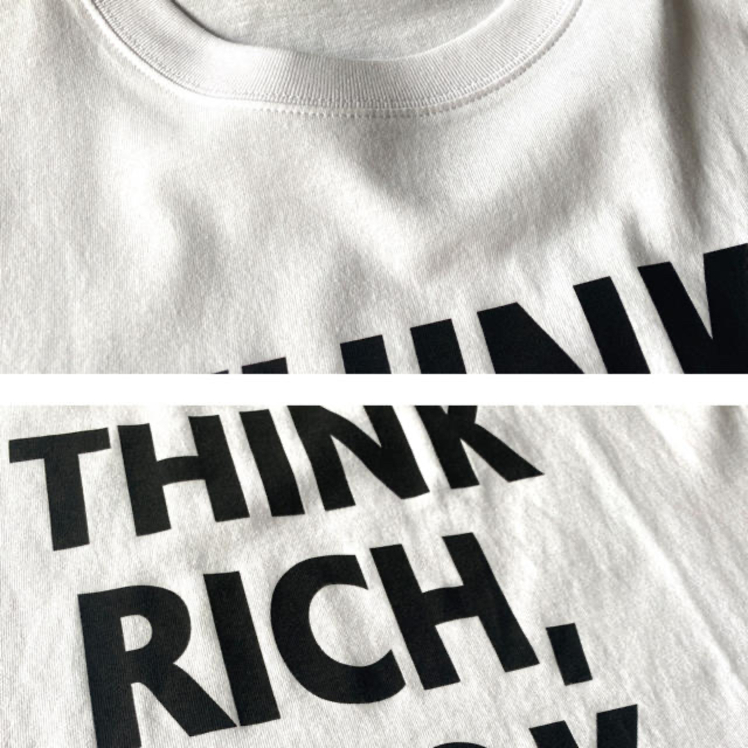 OMNES(オムネス)のTHINK RICH,LOOK POOR /7分丈Tシャツ ホワイト レディースのトップス(Tシャツ(長袖/七分))の商品写真