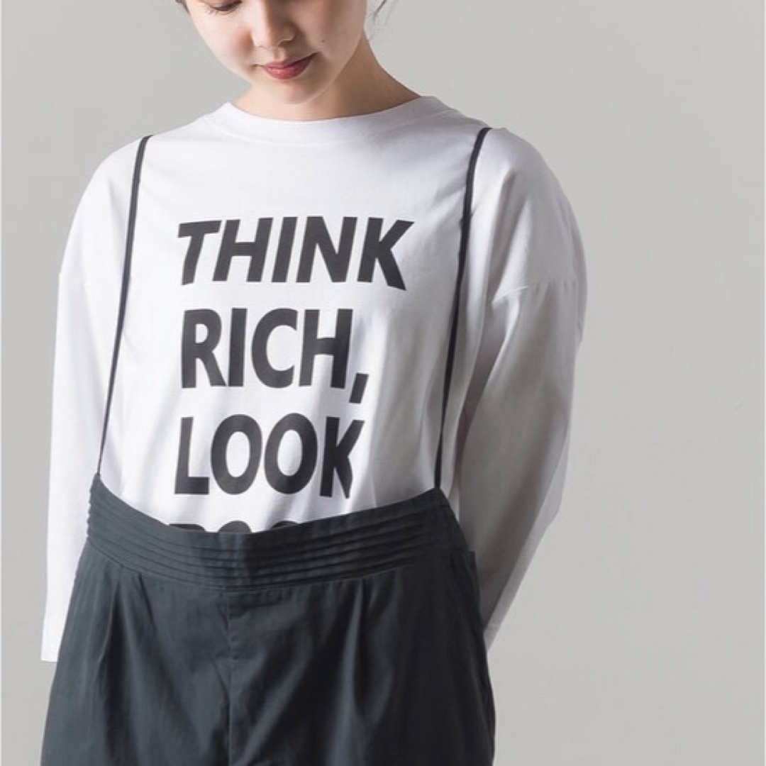 OMNES(オムネス)のTHINK RICH,LOOK POOR /7分丈Tシャツ ホワイト レディースのトップス(Tシャツ(長袖/七分))の商品写真