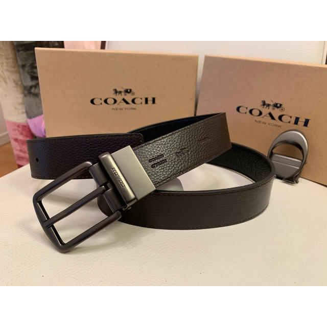 COACH 3点セットペブルレザーリバーシブル/フリーサイズベルト