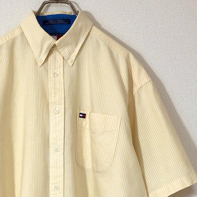 TOMMY HILFIGER(トミーヒルフィガー)の90s TOMMY HILFIGER シャツ 刺繍 ロゴ ストライプ 半袖 古着 メンズのトップス(シャツ)の商品写真