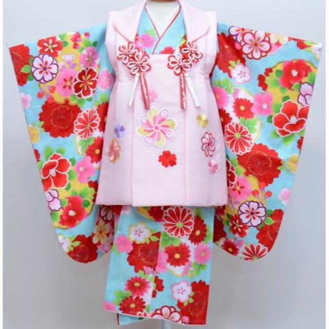 七五三 三歳 女児 女の子 刺繍入 被布着物フルセット 千紫万紅 NO25915被布セット