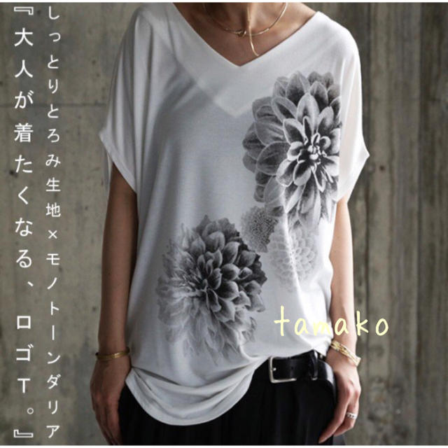 antiqua(アンティカ)のアンティカ ダリア 花柄 トップス Ｔシャツ レディースのトップス(Tシャツ(半袖/袖なし))の商品写真