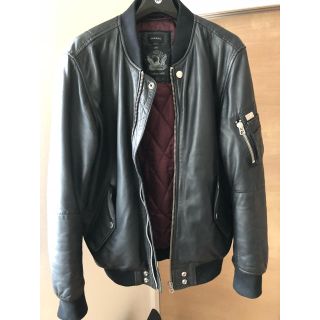 ディーゼル(DIESEL)の良品 ディーゼル レザージャケット MA-1 ブラック リブタイプ ブルゾン M(レザージャケット)