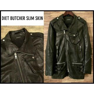 ダイエットブッチャースリムスキン(DIET BUTCHER SLIM SKIN)のダイエットブッチャースリムスキン シープスキン レザーロング ライダース S 黒(ライダースジャケット)