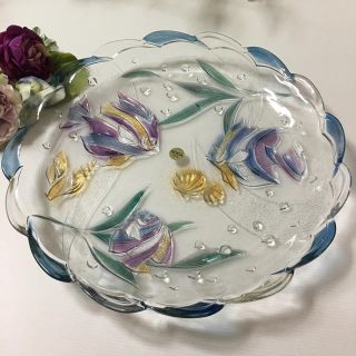 【新品未使用】 ガラス大皿　1枚　熱帯魚　貝(食器)