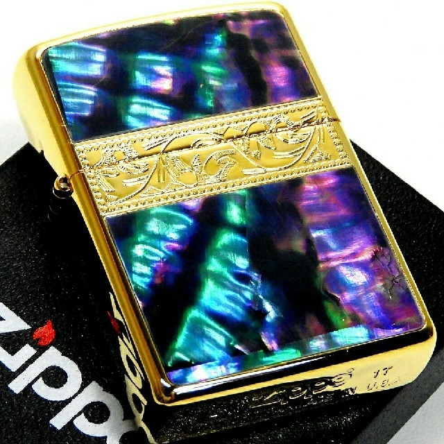 送料無料☆zippo☆ブラックシェル☆アラベスクラインG☆ゴールド☆ジッポ