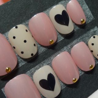パールピンク×ハート&ドットネイル(つけ爪/ネイルチップ)