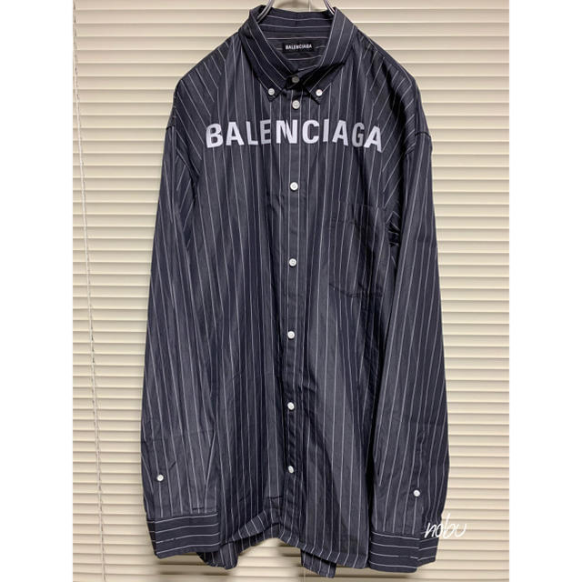 シャツ新品【 BALENCIAGA 】チェスト ロゴ シャツ 41 ストライプ