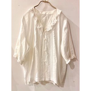 ロキエ(Lochie)のvintage カットワークレース Vネック 七分袖 レースブラウス(シャツ/ブラウス(長袖/七分))