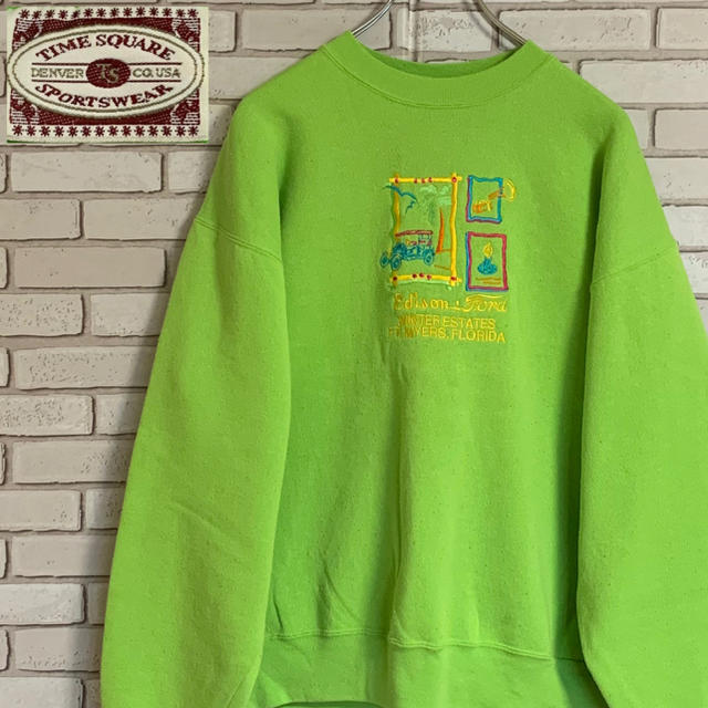 90s 古着 タイムスクエア L アースカラー 刺繍　ビッグシルエット ゆるだぼ メンズのトップス(スウェット)の商品写真