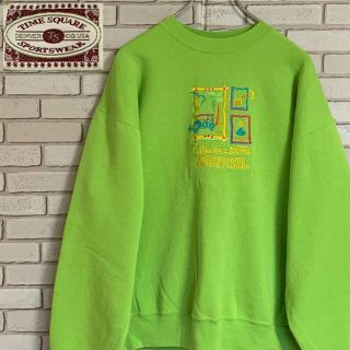 90s 古着 タイムスクエア L アースカラー 刺繍　ビッグシルエット ゆるだぼ(スウェット)