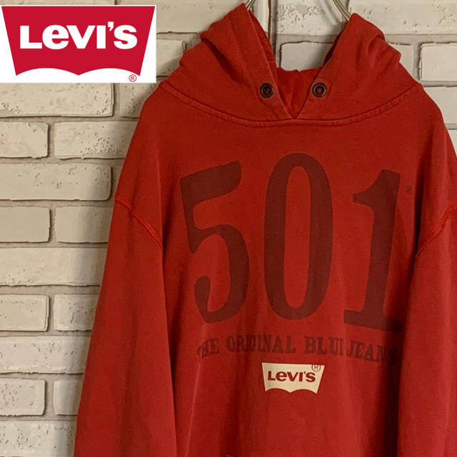 Levi's(リーバイス)の90s 古着　リーバイス　赤タグ　501 ロゴ パーカー　ビッグプリント メンズのトップス(パーカー)の商品写真