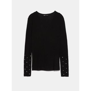 ザラ(ZARA)のZARA パールビーズ付 ソフトタッチセーター(ニット/セーター)