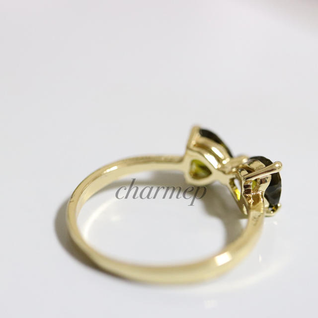 即購入OK【GR007】カーキ緑ストーンリボンゴールドカラーリング指輪 レディースのアクセサリー(リング(指輪))の商品写真