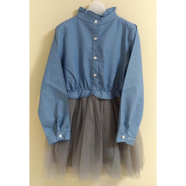 数量限定♪デニム シャツ チュール スカート ワンピース 女の子 キッズ キッズ/ベビー/マタニティのキッズ服女の子用(90cm~)(ワンピース)の商品写真