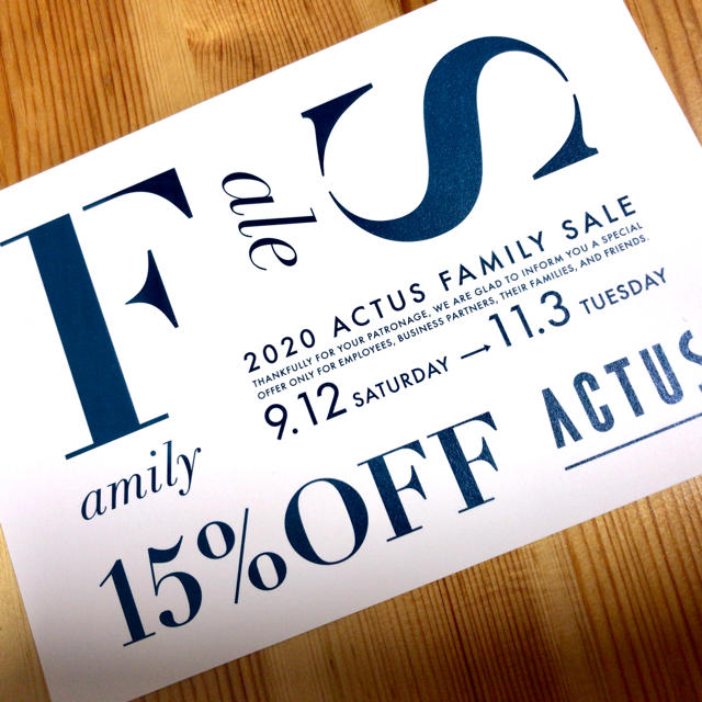 ACTUS(アクタス)のアクタス15%offファミリーセール チケットの優待券/割引券(ショッピング)の商品写真