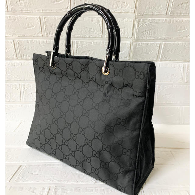 美品 GUCCI GG柄 バンブートートバッグ オールブラック