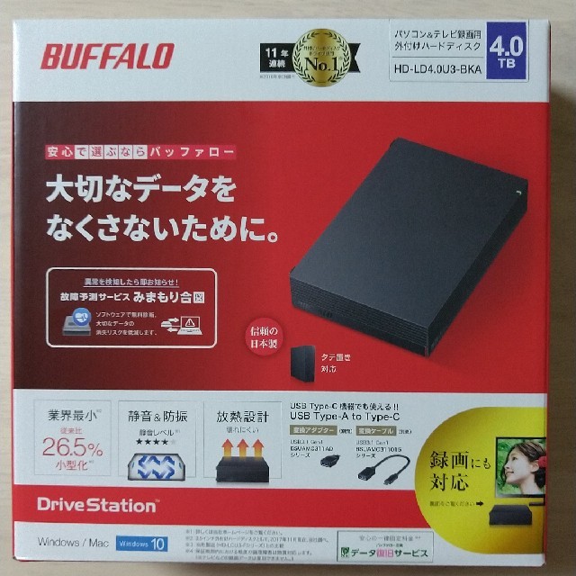 未使用品】BUFFALO HD-LD4.0U3-BKA 外付けHDD 4TB-