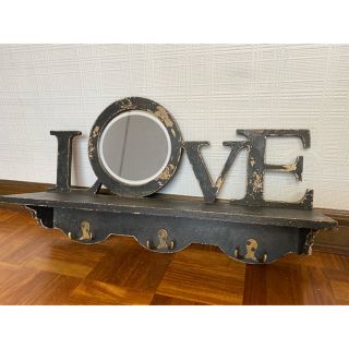 ザラホーム(ZARA HOME)のLove ミラー　壁掛け　フック　海外インテリア　おしゃれ　ヴィンテージ加工(壁掛けミラー)