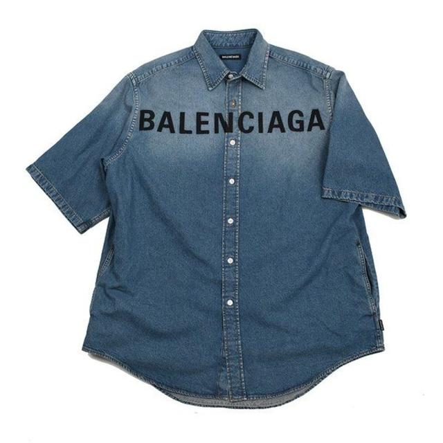 BALENCIAGA バレンシアガ  ロゴ半袖デニムシャツ 38