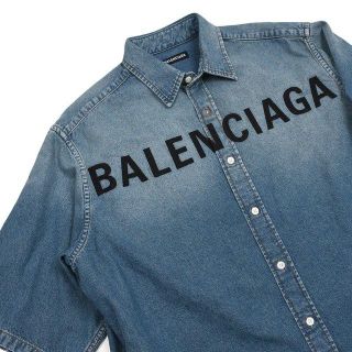 BALENCIAGA バレンシアガ  ロゴ半袖デニムシャツ 38