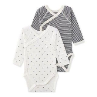 プチバトー(PETIT BATEAU)の新品未使用 プチバトー 新生児サイズ 46cm 長袖前合わせボディ肌着 男女兼用(肌着/下着)